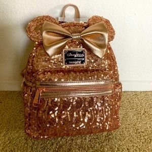 Disney rare rose gold loungefly sequin mini backpack ✨ Minnie Mouse